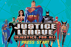 Justice League: Injustice for All title screen for GameBoy Advance